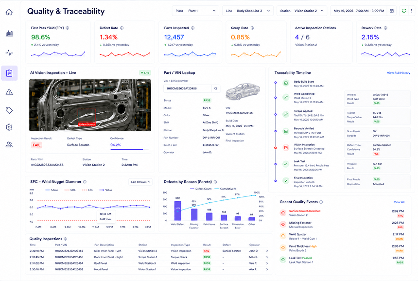 Screenshot of a quality traceability application