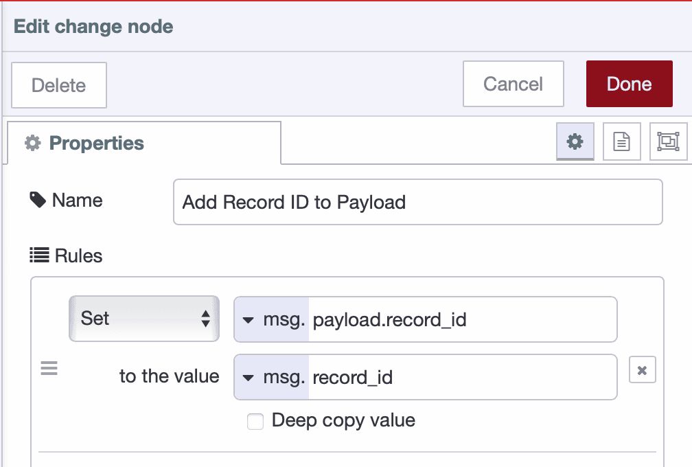 Change node preserving record ID for transmission confirmation