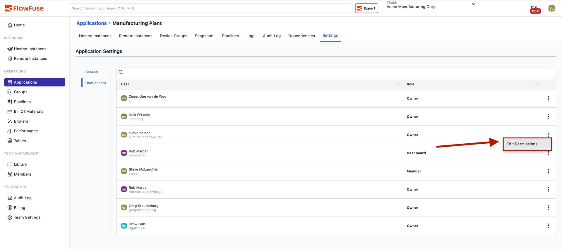 Application user access settings
