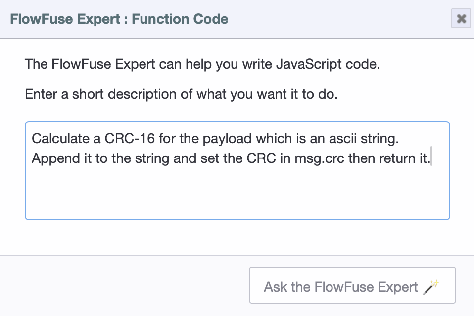 FlowFuse Expert Input Dialog