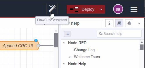 Node-RED Editor toolbar button for the assistant