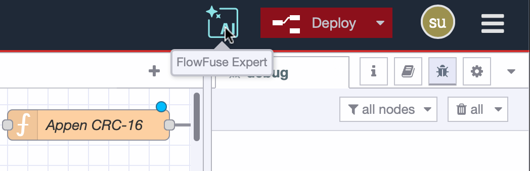 Node-RED Editor toolbar button for the assistant
