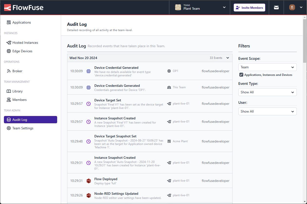 Screenshot of the improved audit log view