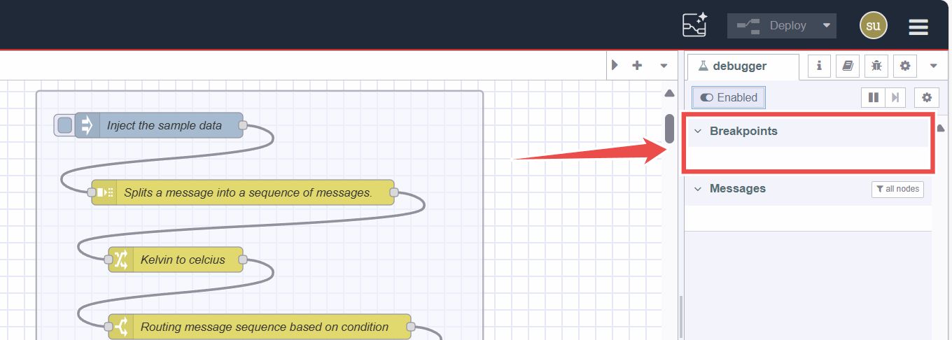 Image showing the breakpoint section in the sidebar