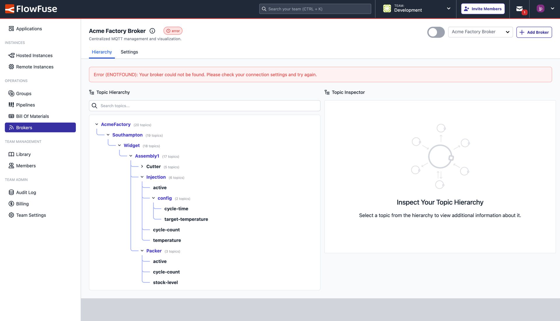 Improved feedback displayed to a user when a third-party broker does nto connect as expected