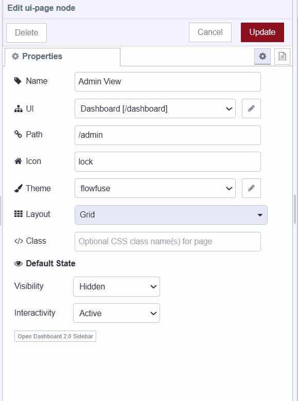 "Screenshot displaying admin-only page configuration"