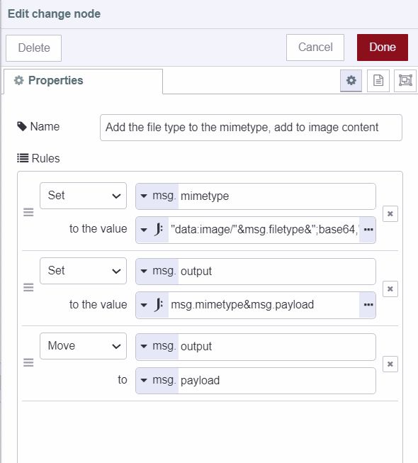 The change node showing added elements