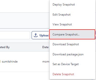 Image showing the 'Compare Snapshot' option in the menu