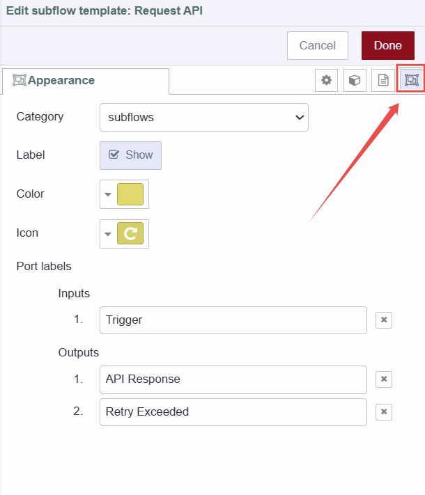 Image showing the apperance tab of subflow