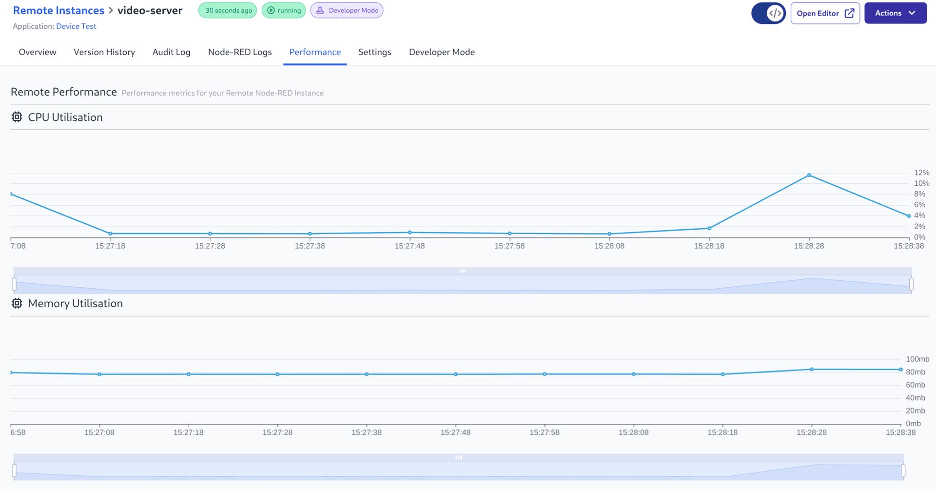 Screenshot of Device Performance data