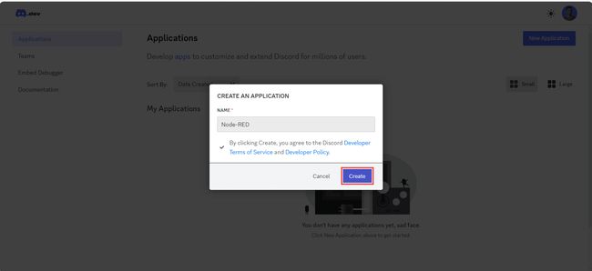 Screenshot showing the 'create' button "Screenshot showing the 'create' button"