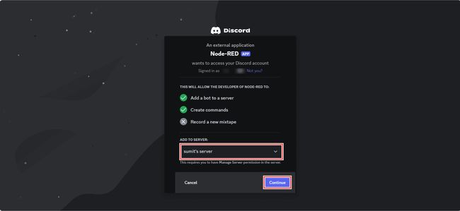 Screenshot showing discord popup to add bot into the server "Screenshot showing discord popup to add bot into the server"