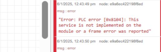 "Error: This service is not implemented on the modeul or frame error was reported"