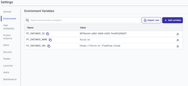 List of Hosted Instance Environment Variables
