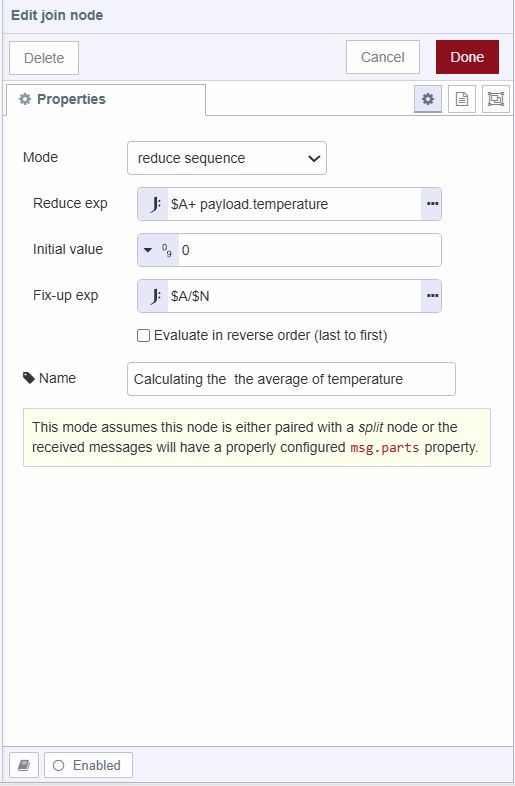 "Screenshot of join node calculating average of the temperature"