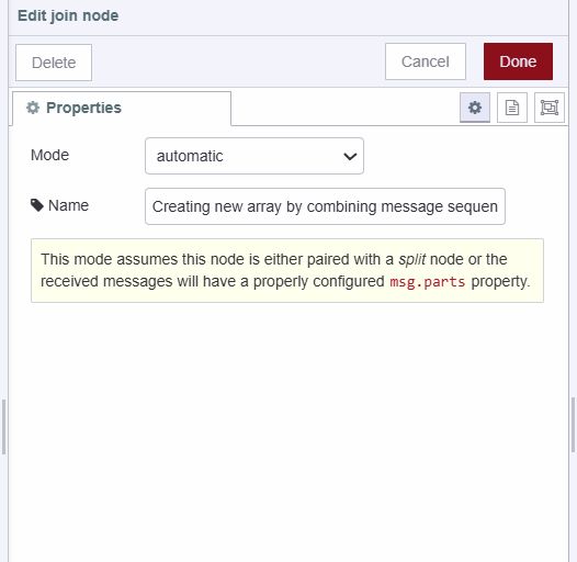 "Screenshot join node creating new array by combining message sequnce"