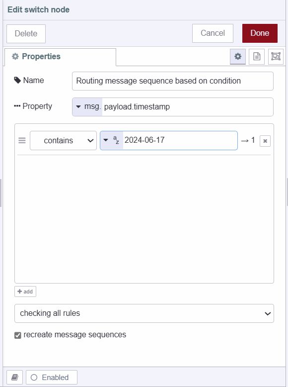 "Screenshot of switch node filtering data bases on timestamp"