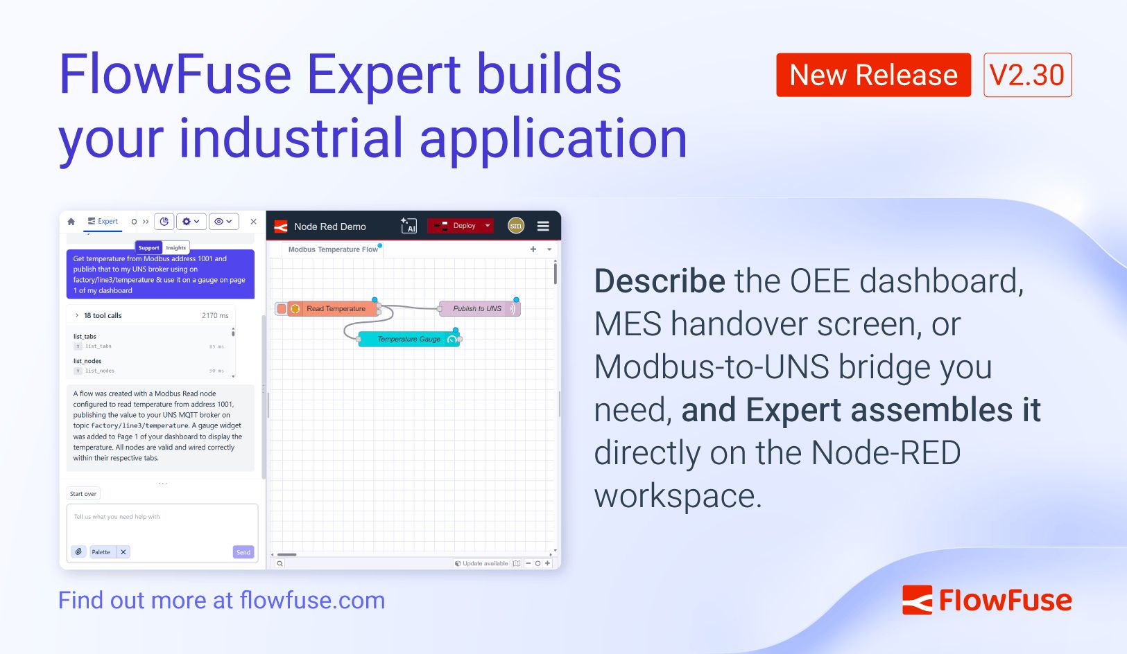 Image representing FlowFuse 2.30: Expert Builds Your Industrial Application