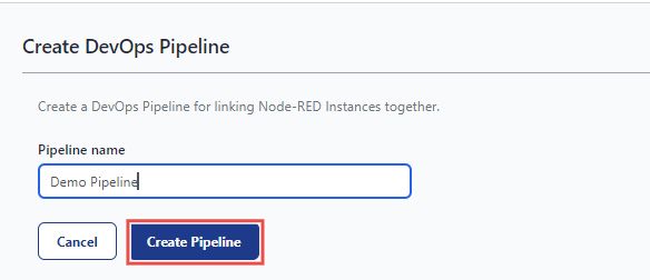 Screenshot of the pipeline creation form in FlowFuse, showing fields to enter the pipeline's name