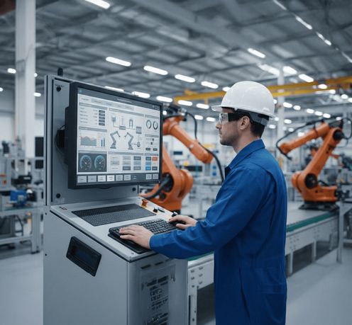 Plant worker interacting with an HMI