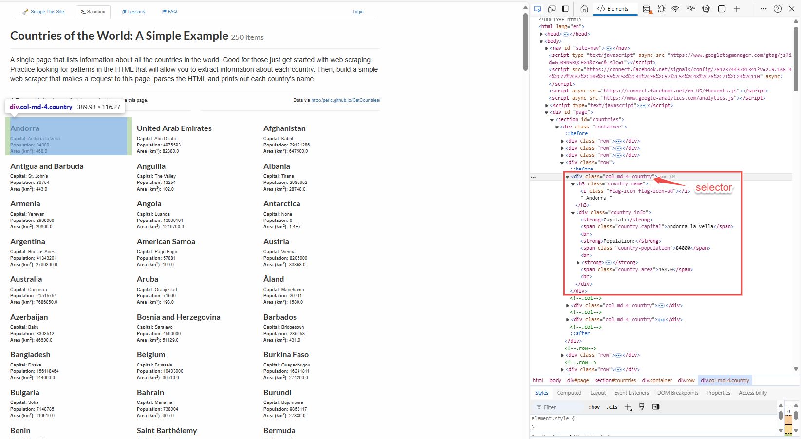 Image showing the structure of the page and the data which we needed to extract