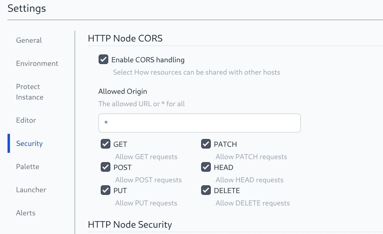 Screenshot of Hosted Instance Security Settings