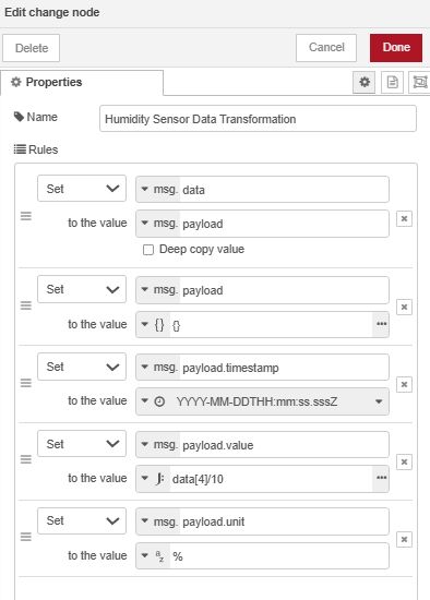 Image showing the Change node rules transforming humidity data