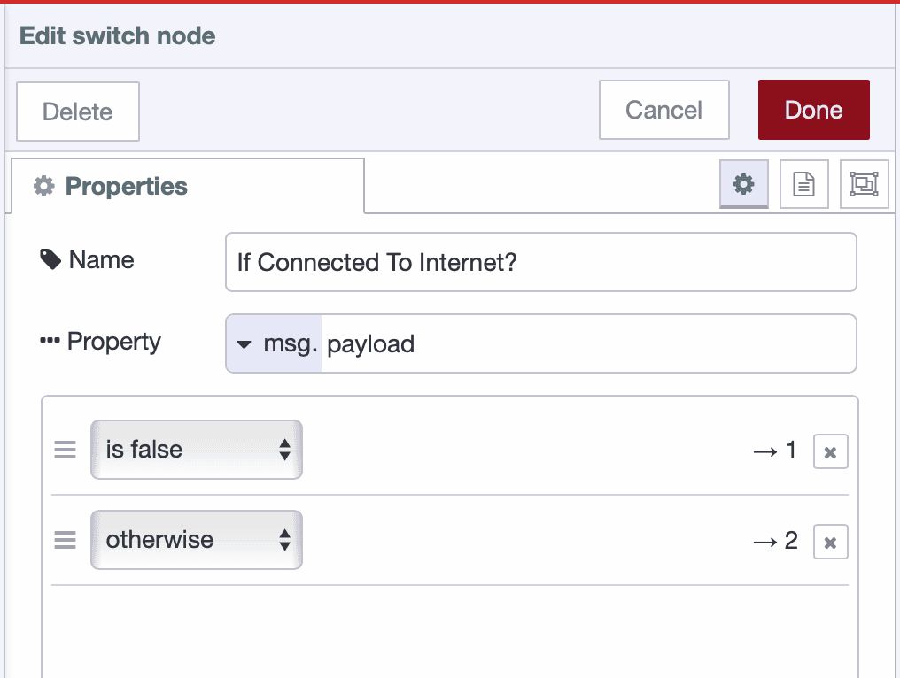 Switch node routing messages based on network connectivity status