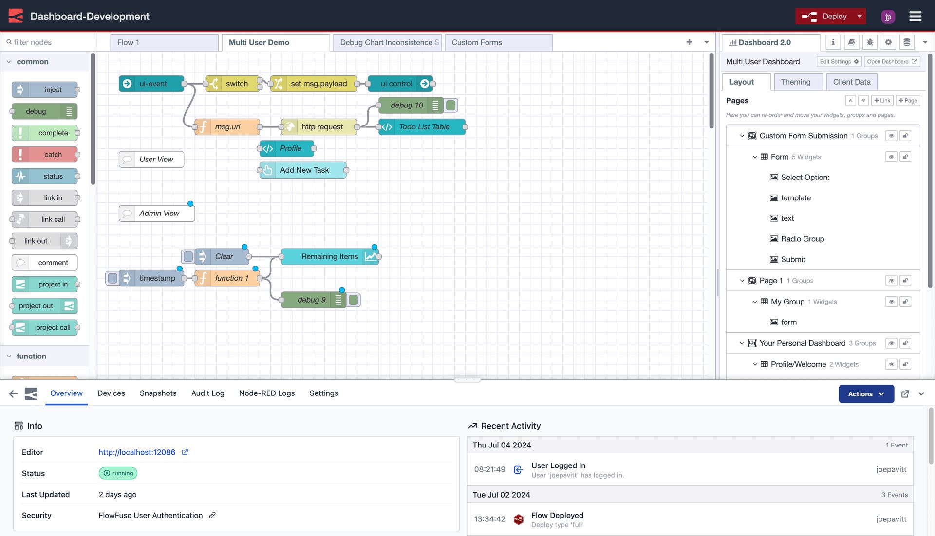 Node-RED Editor toolbar button for the assistant