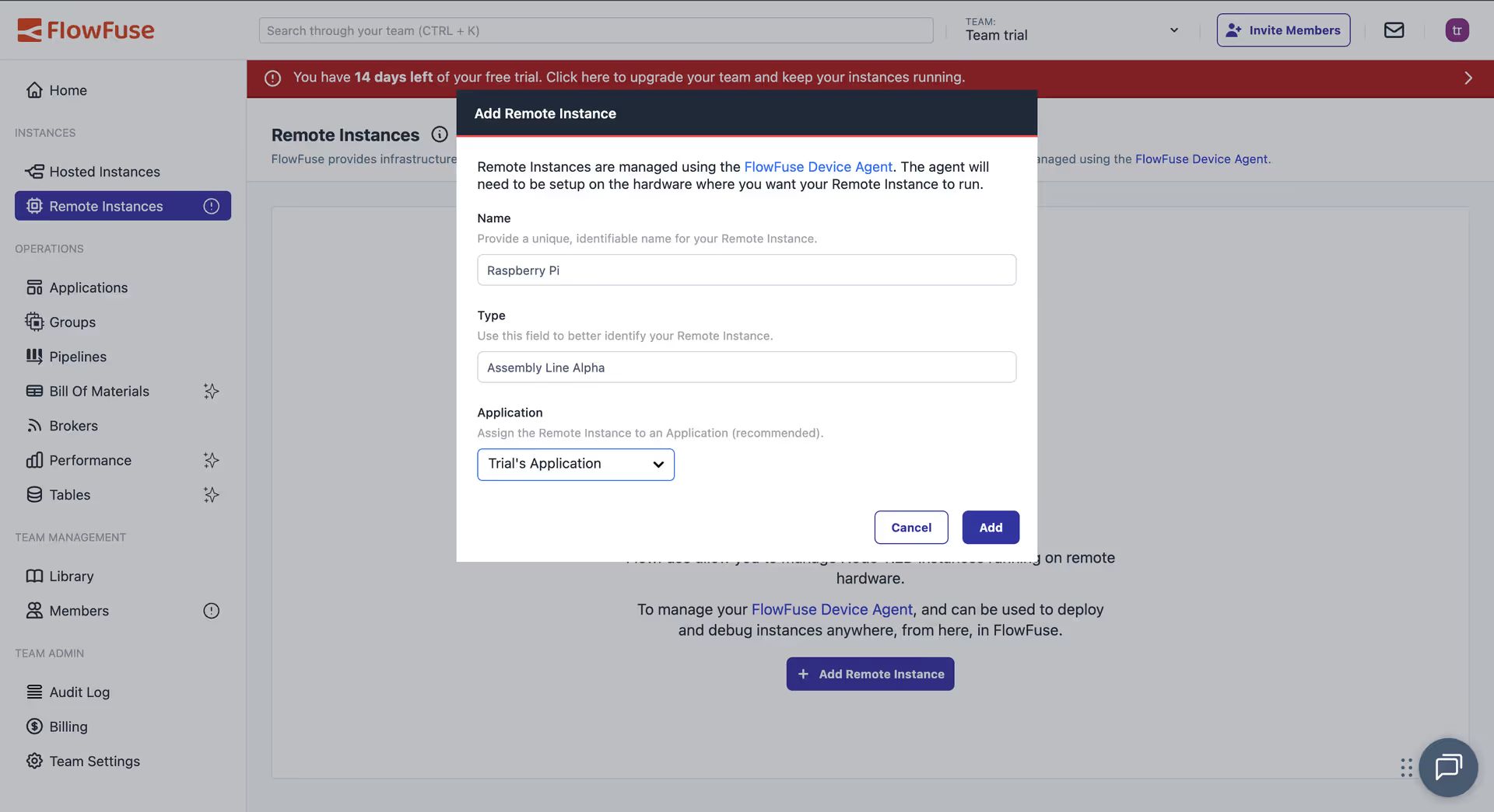 Add Remote Instance Form