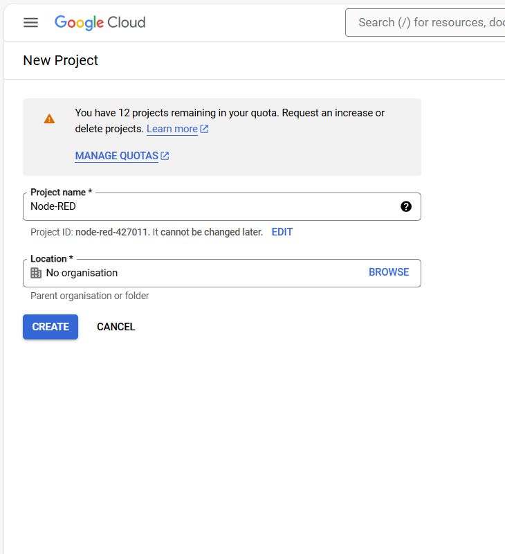 "Screenshot showing the Form to create the project"