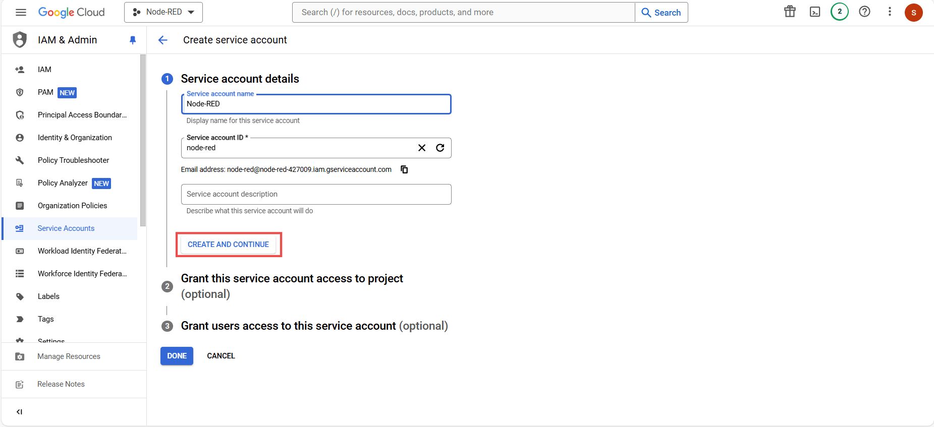 "Screenshot showing the 'Create' button"