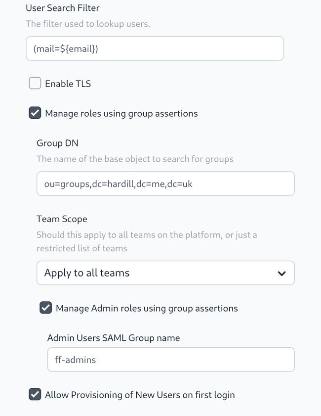 screen shot showing new LDAP group management settings