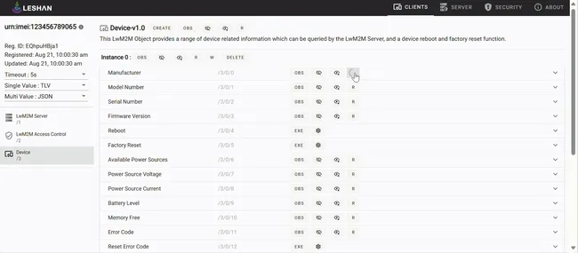 "Image showing LwM2M Server reading the device details"