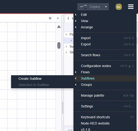 Image showing 'create subflow' option in the main menu