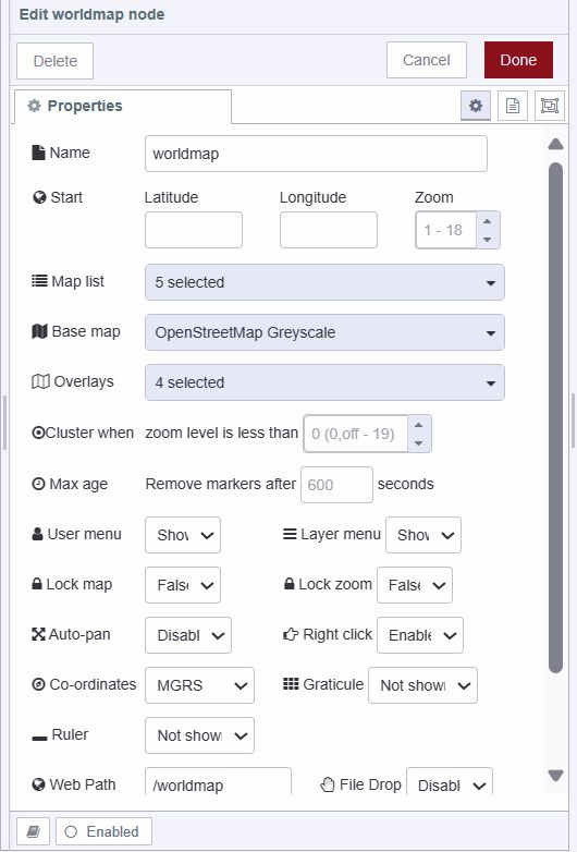 "Screenshot displaying the configuration of the Worldmap custom node"