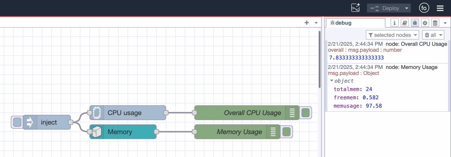 An image showing the flow that gathers memory usage data and prints it in the debug pane