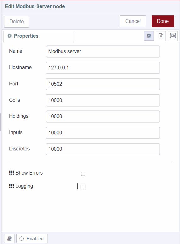 Configuring the Modbus server node