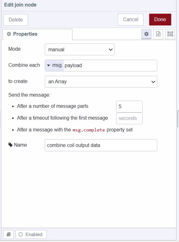 Configuring the join node combine output coil data