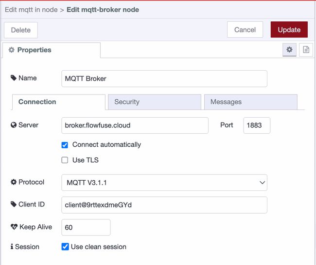 Configuring an MQTT broker in Node-RED