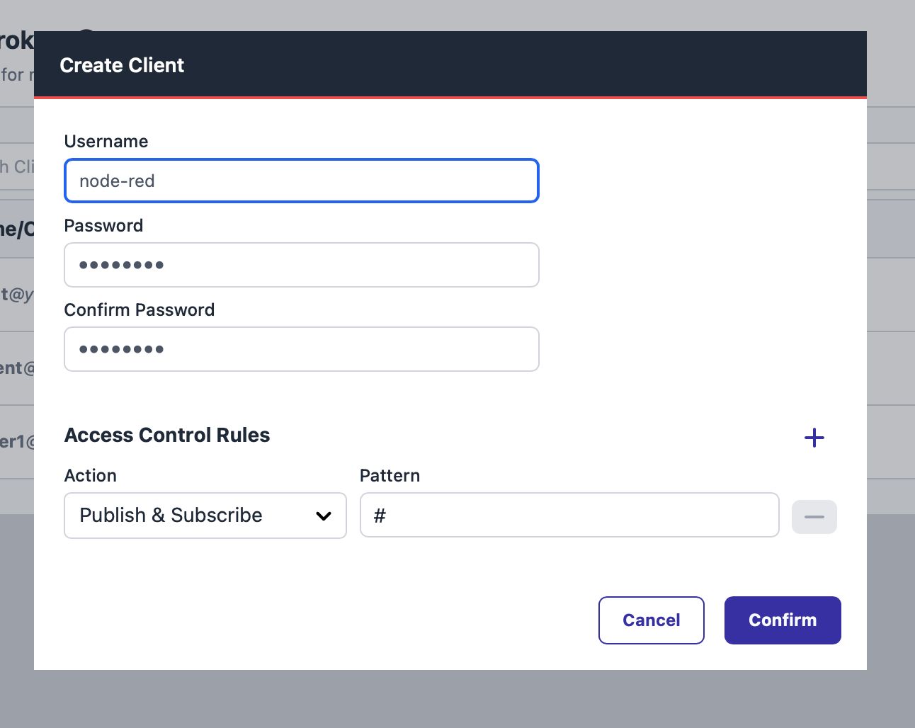 Interface for setting MQTT client details and credentials