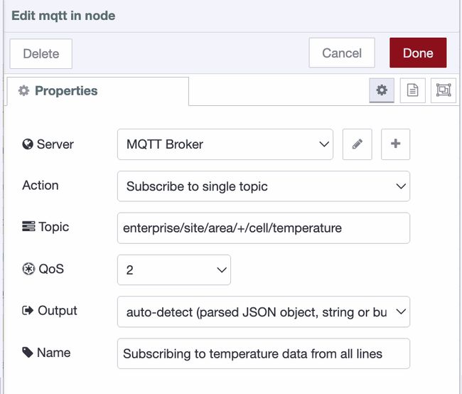 MQTT In node — subscribing to a topic