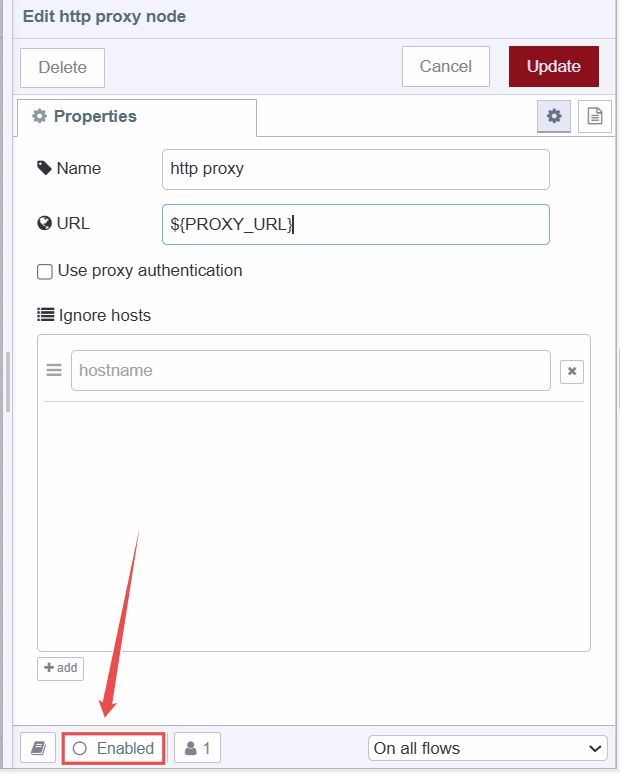 Image showing option to enable/disable node