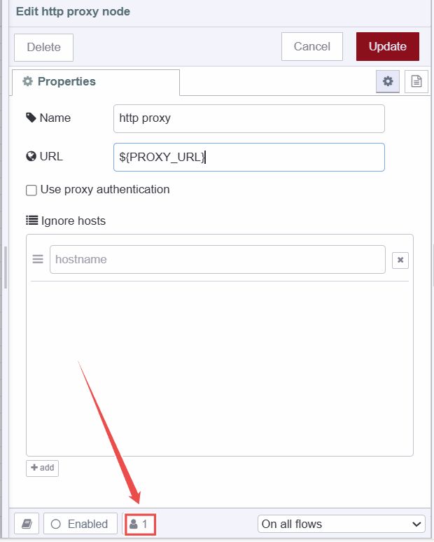 Image showing note that displays how nodes are using this config node