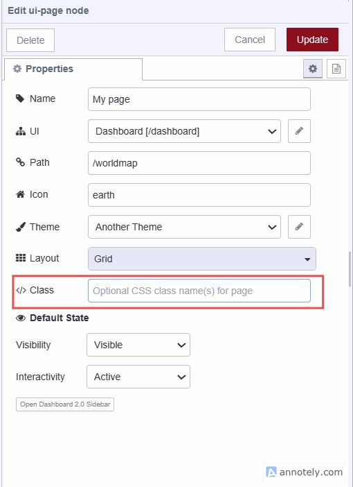 "Screenshot showing the class property input field"
