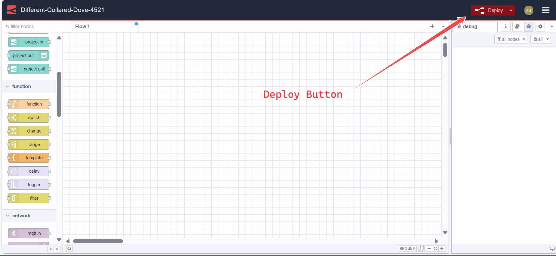 Image displaying Node-RED Deploy button
