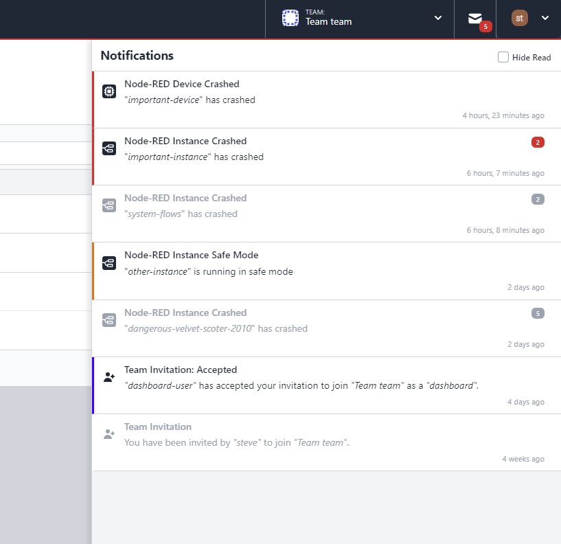 Screenshot showing read Notifications Inbox in FlowFuse