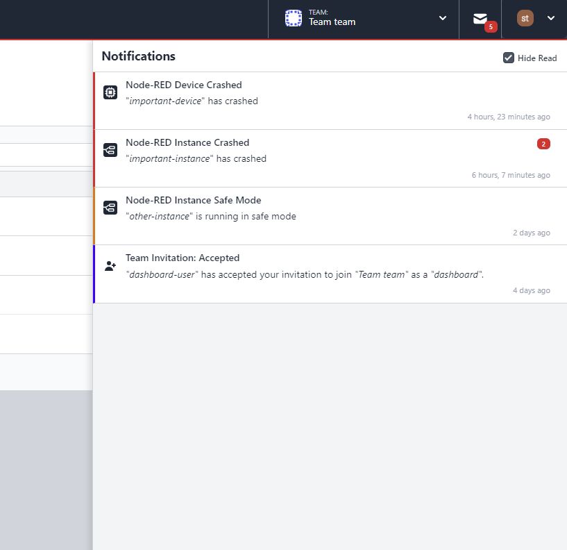 Screenshot showing unread Notifications Inbox in FlowFuse