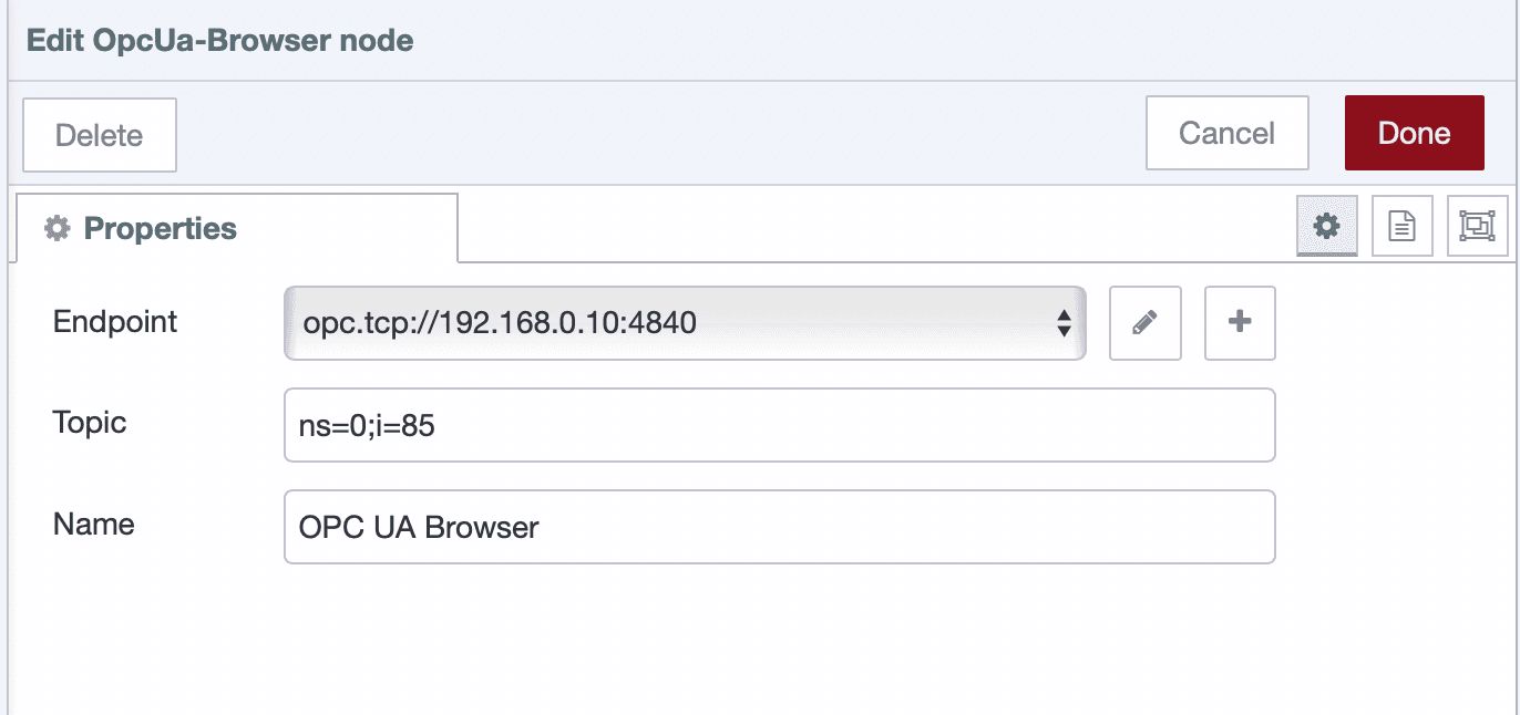 OPC UA Browser node