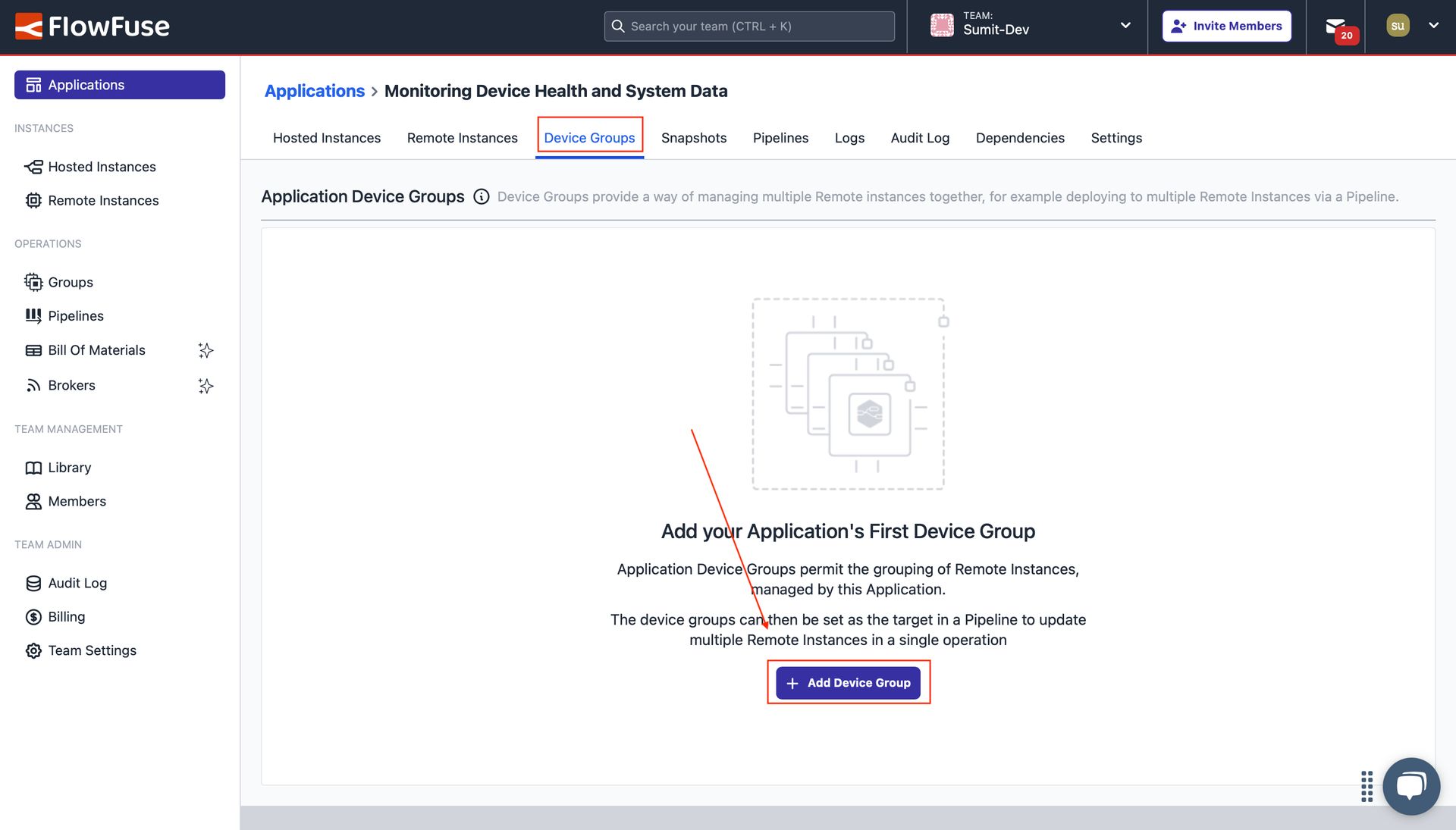 Showing the option to switch to "Device Groups" and the "Add Device Group" button.